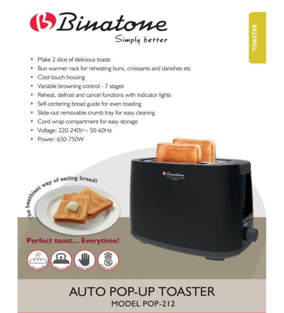  Binatone 2 slice toaster POP-212 image